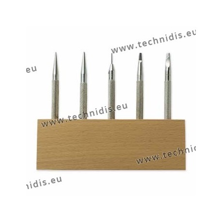 Set of punching tools on wood stand