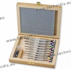 Set of screwdriver in wooden storage box