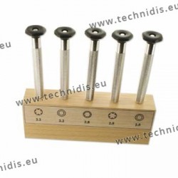 Set of nut wrenches on wooden stand