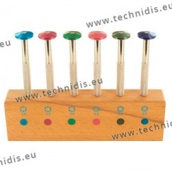 Set of nut wrenches on wooden base